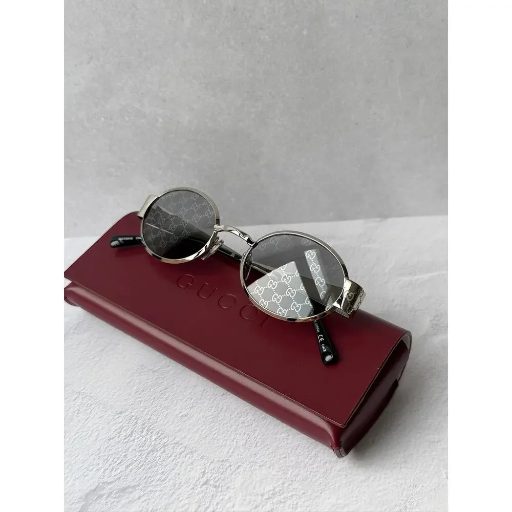 NEW Gucci GG1854S Silver Metal Round Logo Sunglasses $610